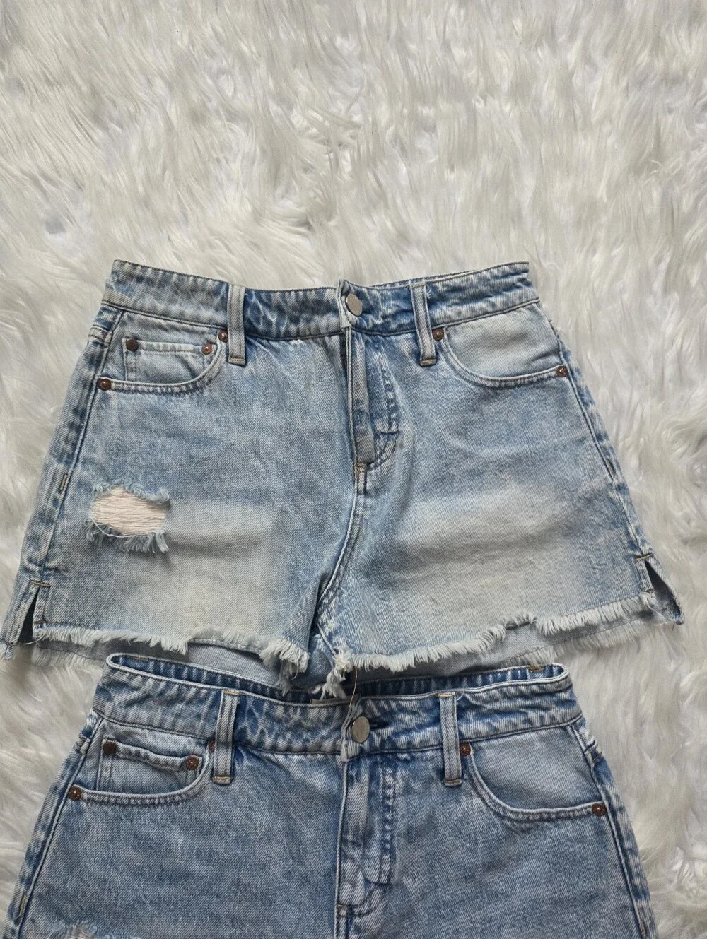 Alice + Olivia Washed Light Blue Distressed Denim Cutoff Shorts